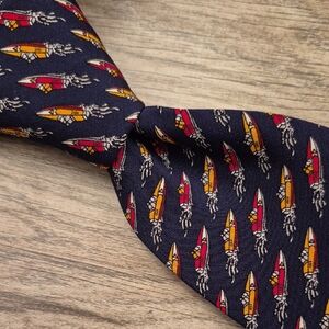 CHLOE Spain‎ Dark Navy Blue Racing Boats Silk Mens Designer Tie VTG RARE
